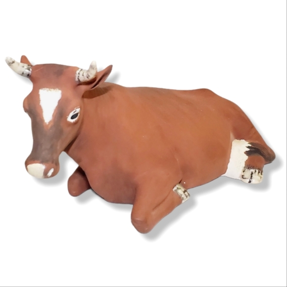 #O Vintage 1970s Handmade Ceramic Cow Animal Barn Nativity Scene Piece Decor - Picture 2 of 5